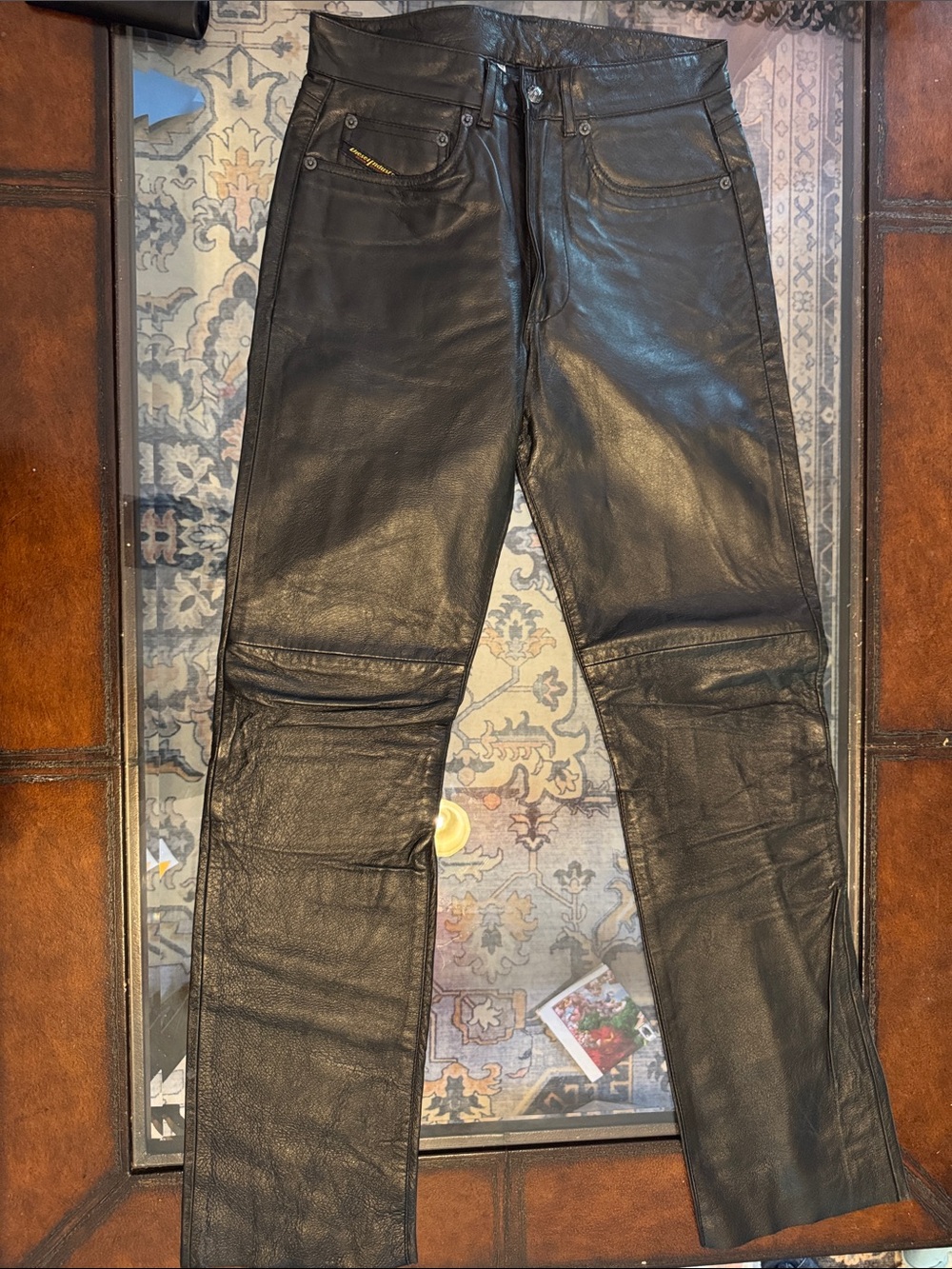 Diesel Black Straight Leather Jeans